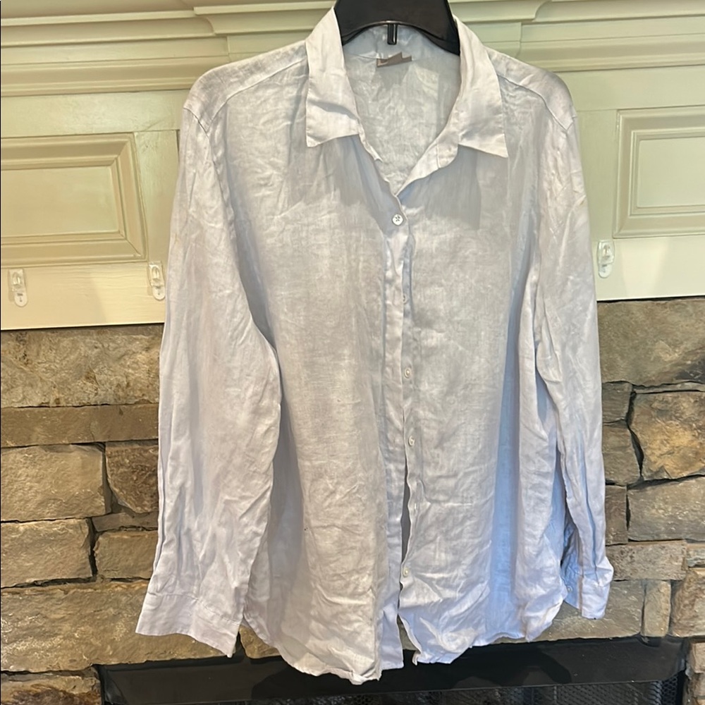 J. Jill White Casual Button Down Shirt Linen Blend